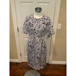 Mary Katrantzou Black & Purple Paisley Lace Print Dress, Size 6 (US) 42 (IT)